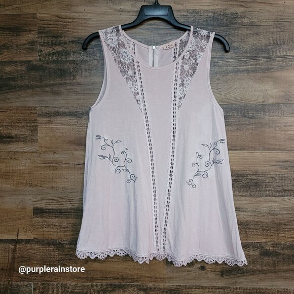 POL Tunic Top Size S A Line Floral Crochet Lace Embroidered Coquette Ethereal - Picture 1 of 9
